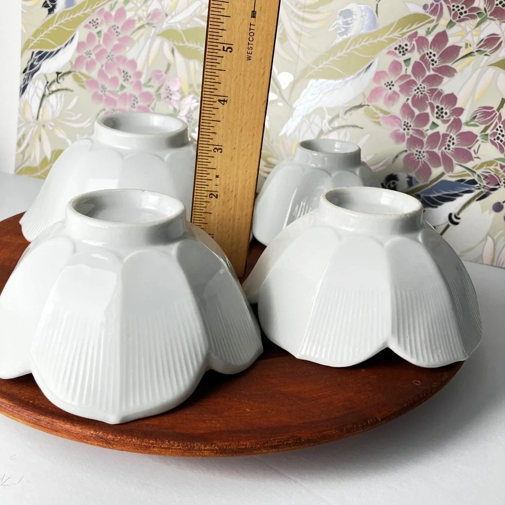 VTG Lotus Petal Bowls Set of 4 White Mid Century Japanese Porcelain Replacements